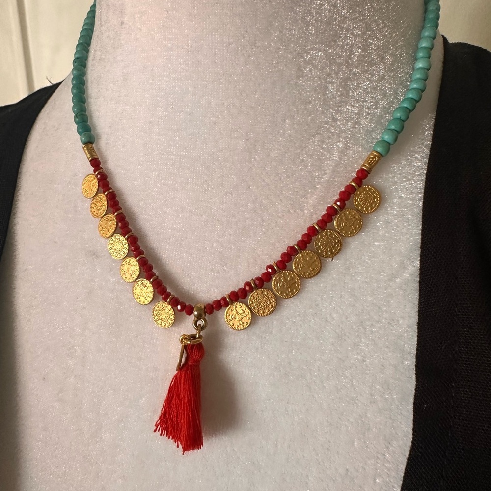 Turquoise Coin Beaded Necklace